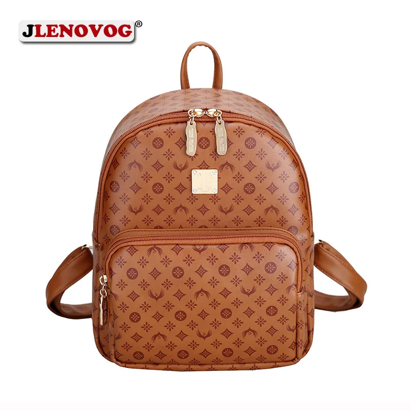 

Fashion Women backpack Pink PU leather Floral Print Girls School Bag Small Blue Brown Britsh Preppy style Laser Shoulder Backbag