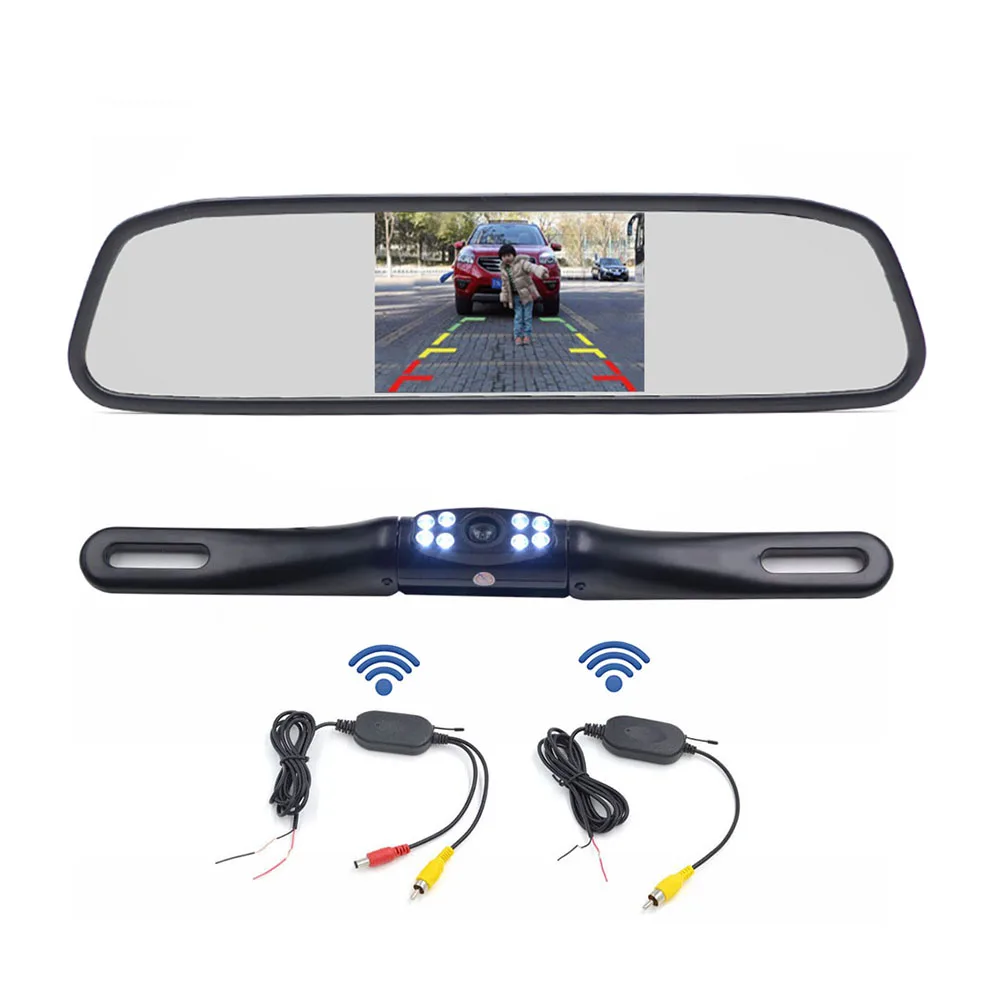 

Gianloon 4.3" Car Rear View Mirror Monitor + Wired / Wireless Night Vision Rear View Camera with 8IR Lights Reverse Camera