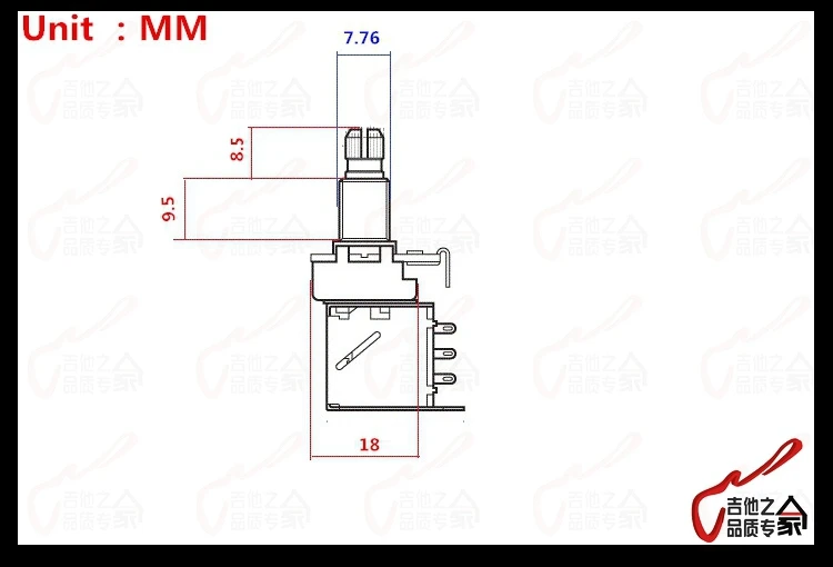 GuitarFamily латунный вал A500K/B500K Push Pot потенциометр для электрогитары/бас(монтажный вал диаметром 8 мм