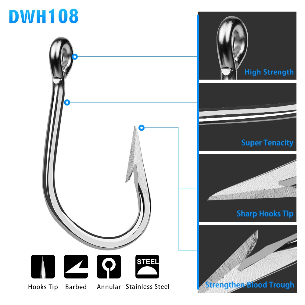 

PRO BEROS 5pcs Saltwater Fishing Hook Sword Hook 6/0#-12/0# Model Deep Sea Boat Fishing Sea Fishing Stainless Steel Hook