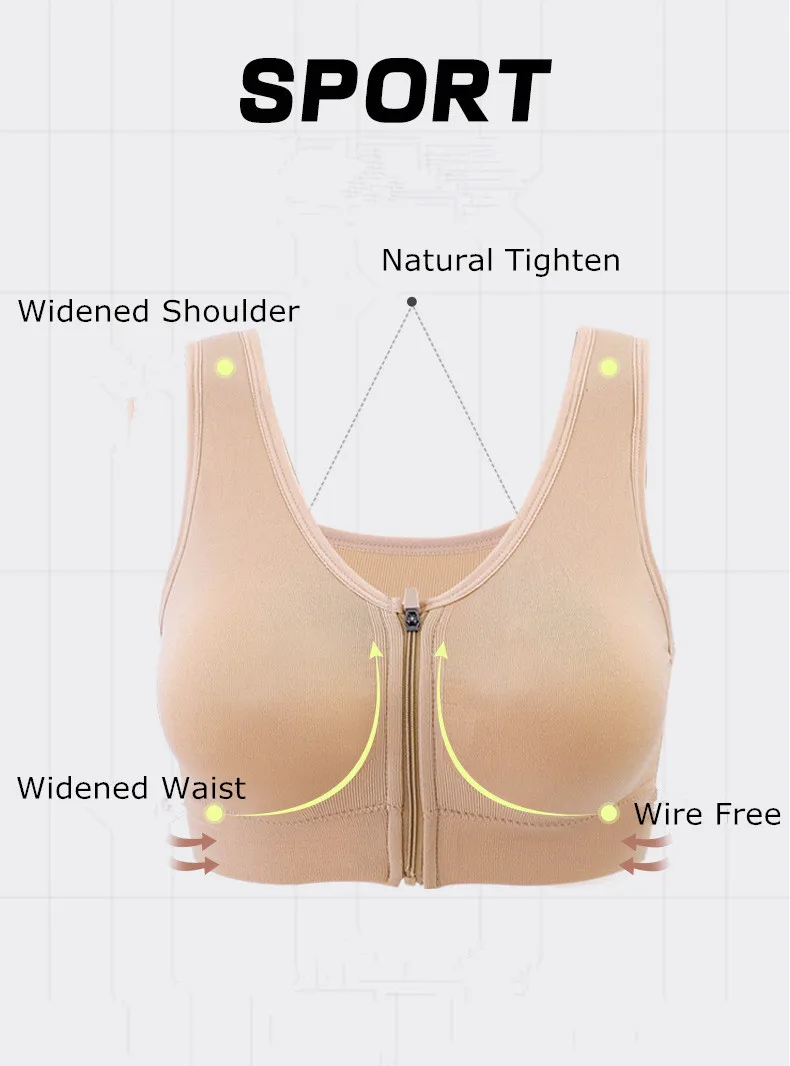 Women Sexy Bras Seamless Push Up Bra Front Zipper with Pads Wire Free Shockproof Underwear Plus Size Sleeping Bra Sport Lingerie