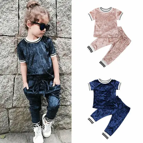

Toddler Kids Baby Girl Velvet Clothes T-shirt Top Pants Outfit Sets Tracksuit