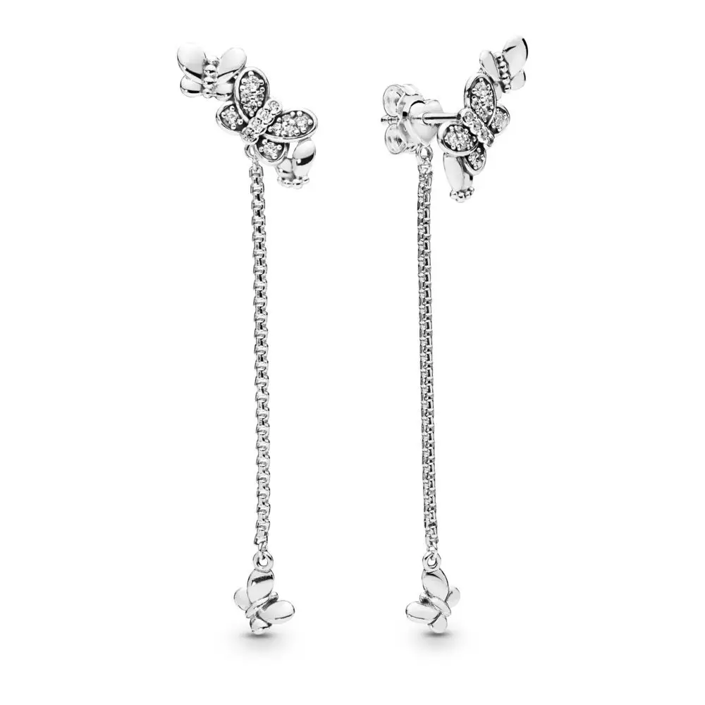 

2019 Spring Authentic 925 Sterling Silver Original Pandora Bedazzling Butterflies Stud Earrings For Women Charm Gift DIY Jewelry