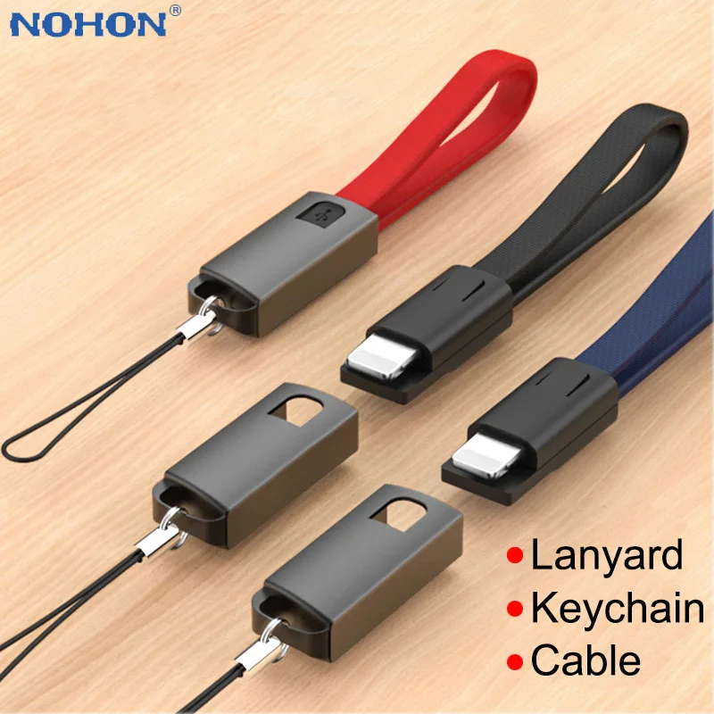 

Keychain Lanyard Charger Cable For iPhone X XR XS Max 6 S 6S 7 8 Plus 5 5S iPad Short Fast Charging Key chain Data USB Wire Cord