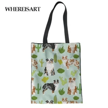WHEREISART Австралийская овчарка напечатаны высококачественные многоразовые сумки холщовые женские сумки для покупок складная сумка для хранения