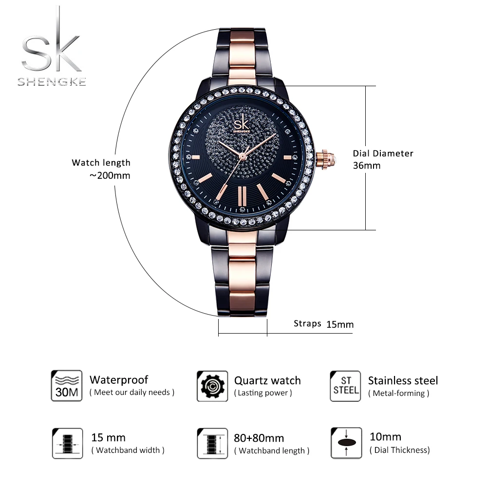 Shengke Rose Gold Watch Women Quartz Watches Ladies Top Brand Crystal Luxury Female Wrist Watch Girl Clock Relogio Feminino - Image 6