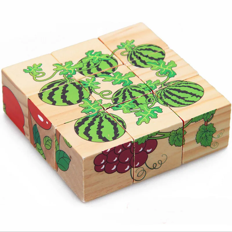 Детская деревянная мультяшная игрушка-головоломка с животными, 6 сторон, головоломка для раннего образования, обучающие игрушки для детей, игра, 9 шт., одиночная 3D головоломка