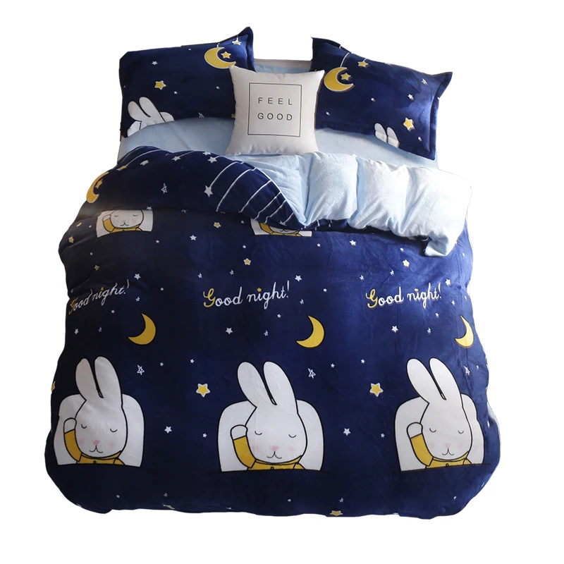 Flannel Duvet Cover Set Cartoon Printing Duvet Cover Bed Sheet