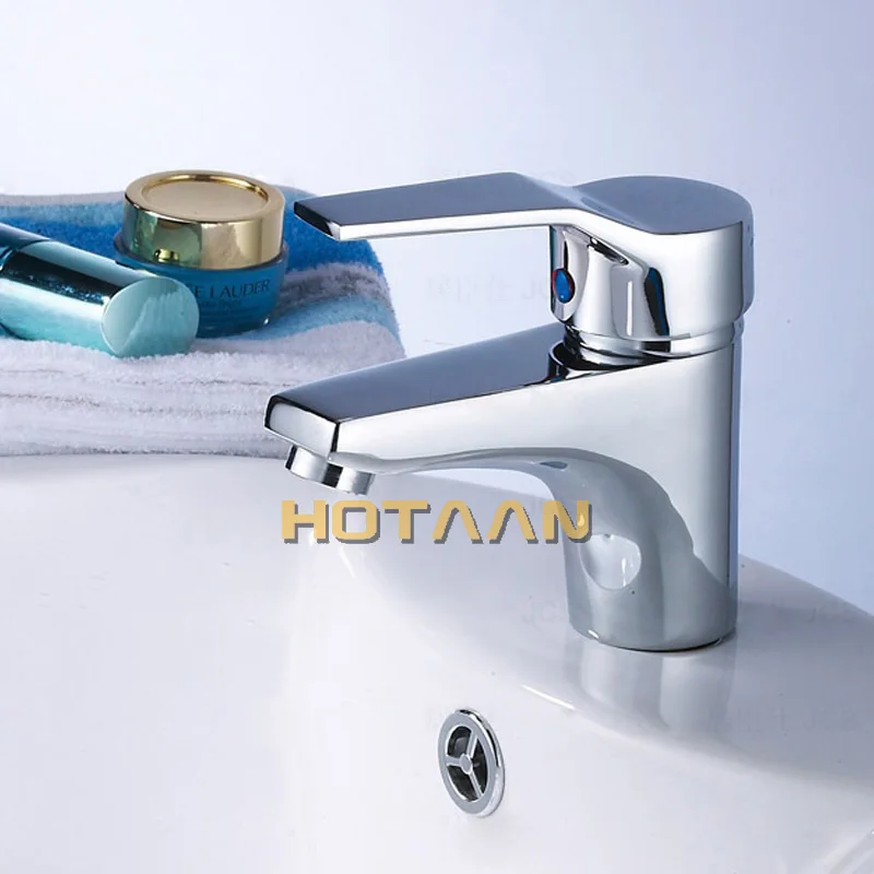 Basin Faucet Bathroom Faucet HOTAAN Single Handle one hole Bathroom Basin Faucet Hot and Cold Copper Vessel Sink Water Tap Mixer Chrome Finish