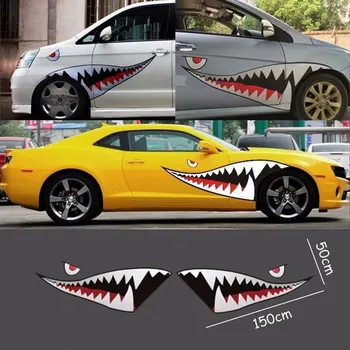 

1 pair 150*40cm Car Body Stickers Shark Mouth Tooth Teeth Reflective Sticker Waterproof Simulation Pull Flower Car Door Decals