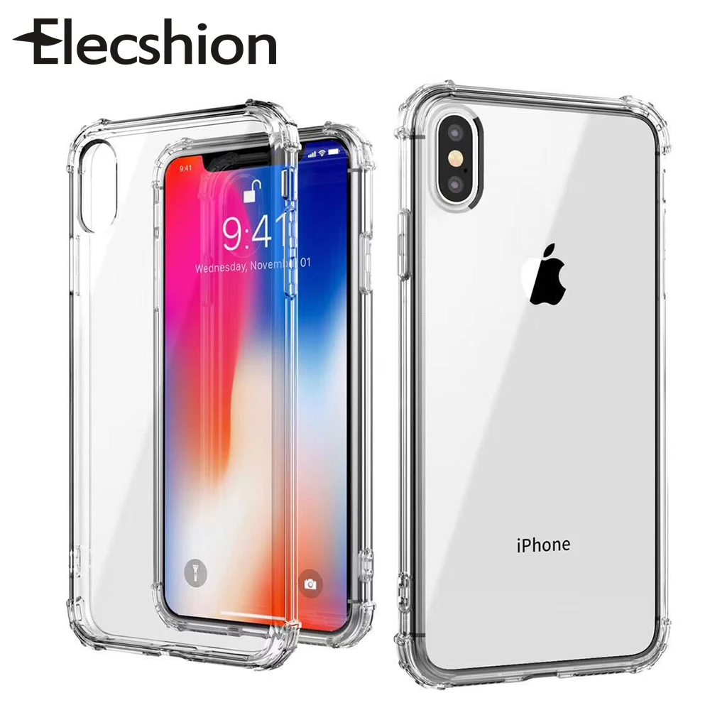 

Luxury Shockproof Transparent Silicone Phone Case For iPhone 7 8 Plus XR XS Max Soft 360 Degree Airbag Cover For iPhone X Xs 6s