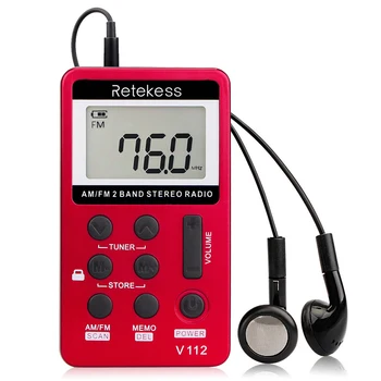 

V-112 Portable AM/FM Stereo Radio Pocket LCD Display Screen 2 Band Digital Tuning Radio w/ Earphone Rechargeable Battery