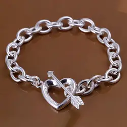 Модные женские браслеты 925 пробы серебро Новый Сердце со стрелой Пряжка Браслеты изделия Леди Браслеты-цепочки подарок BH