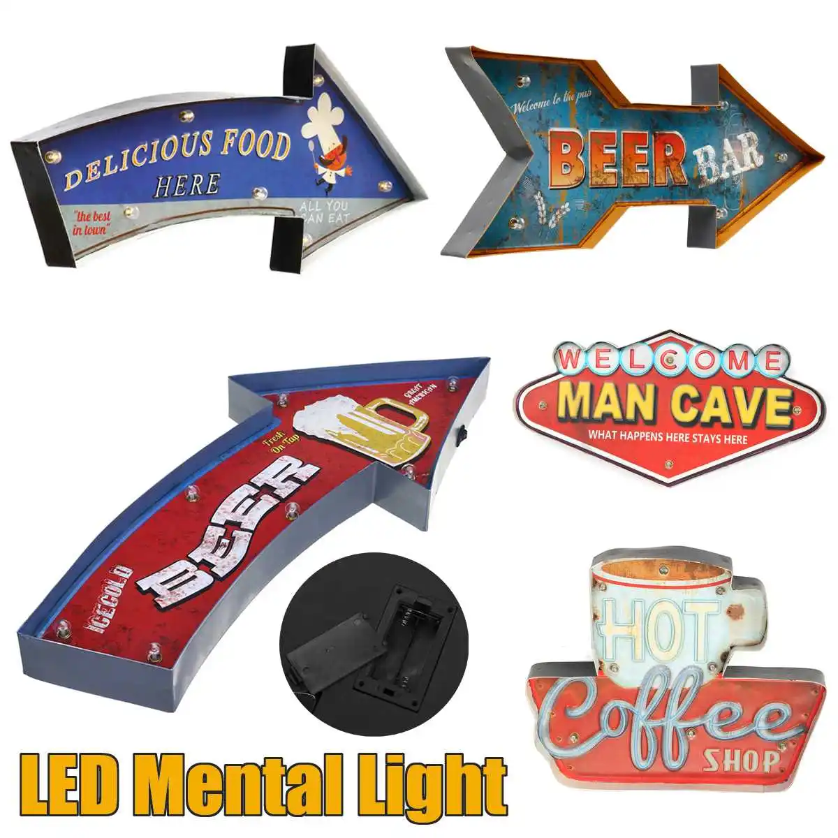 

5 Style Vintage Neon Sign Painting 7 Lights Beer Arrow-style Wall Decoration LED Mental Lamp Bar Game Room Wall Hangings Decor