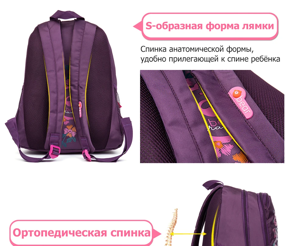 Школьная сумка GRIZZLY для начальной школы, ортопедический школьный рюкзак для девочек, водонепроницаемая сумка для начальной школы, дизайнерская сумка с принтом