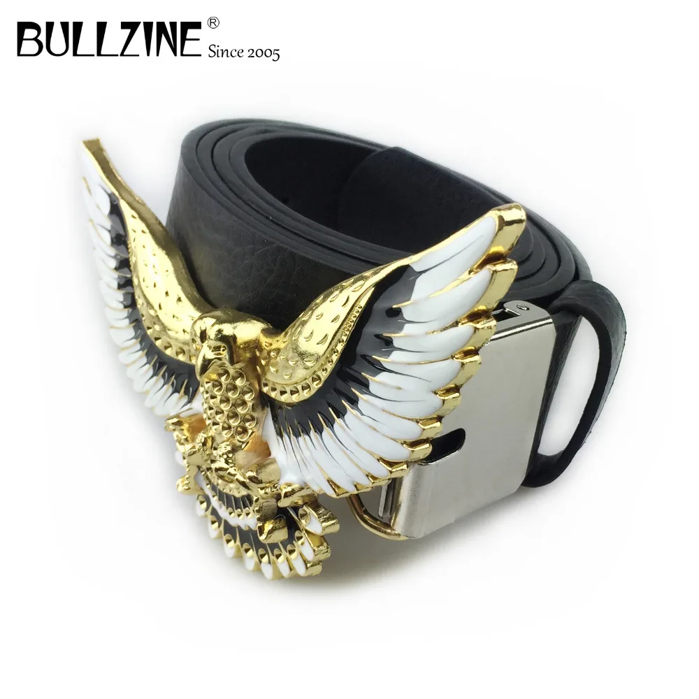 

The Bullzine eagle belt buckle with gold finish with PU belt with connecting clasp FP-01348