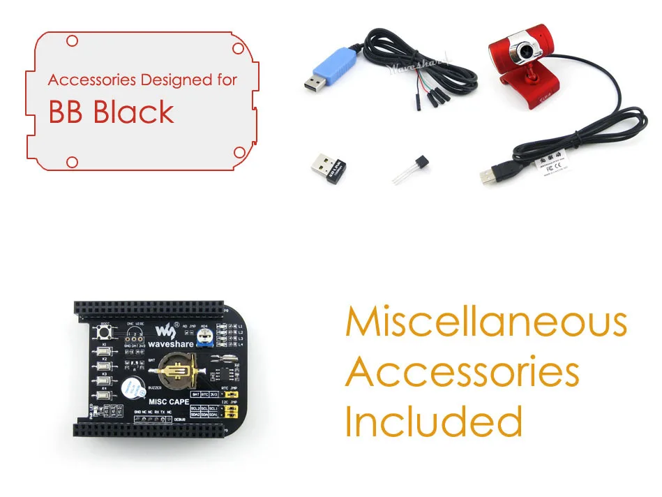 Beagle Bone Black Accessories Pack E=Beagle Bone Black Expansion CAPE MISC Cape + USB WIFI + Camera+Power Adapter