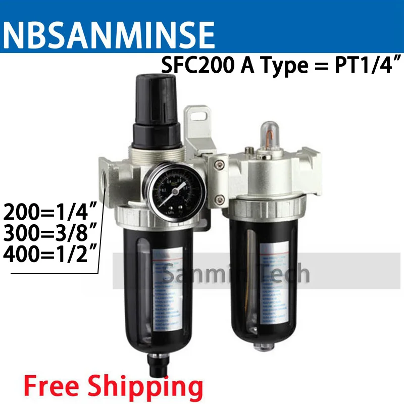 

NBSANMINSE Air Preparation Units SFC 200 1/4 3/8 1/2 Two Units Air Filter Regulator Lubricator Air Compressor Filter Regulator