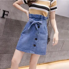 Женская модная джинсовая юбка с оборками на талии