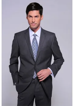 Tanie Darmowa Wysyłka Mężczyzna Slim Fit Garnitury Wysokiej Jakości Szary Pasek Mężczyźni Blazer Suknia ślubna Szyta Na Zamówienie Smokingi Garnitur (kurtka + Spodnie)
