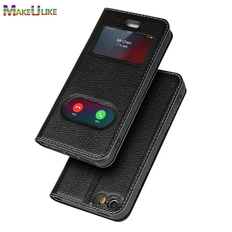 

MAKEULIKE Genuine Leather Case for iPhone 5 5s SE Flip Case Adsorption Window View Cover for iPhone SE 5 5S Phone Bags cases