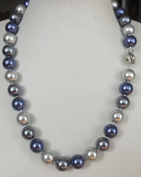 

Hot selling free shipping********AAA+ 10MM Blue Gray Multicolor South Sea shell pearl necklace18"