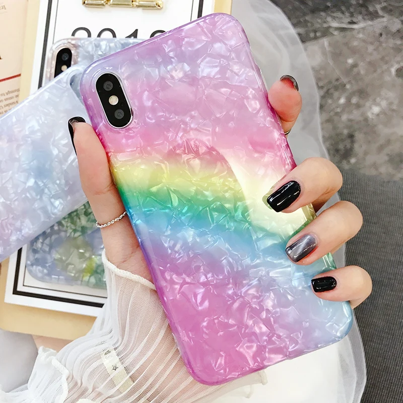 

XBXCase Luxury Rainbow TPU Phone Case For iPhone 8 7 Plus Shinning Shell Soft Back Cover Case for iPhone 6 6S Plus XS MAX XR X