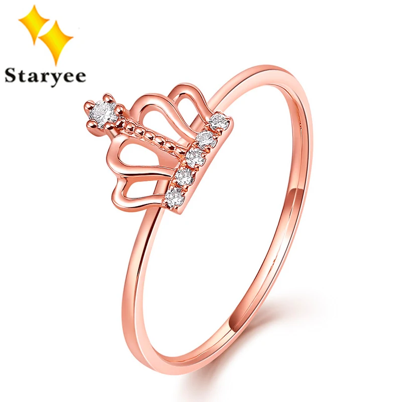

STARYEE Certified 0.1CT VS H Natural Diamonds Engagement Rings Real 18K Solid Rose Gold Princess Crown Wedding Bands For Women
