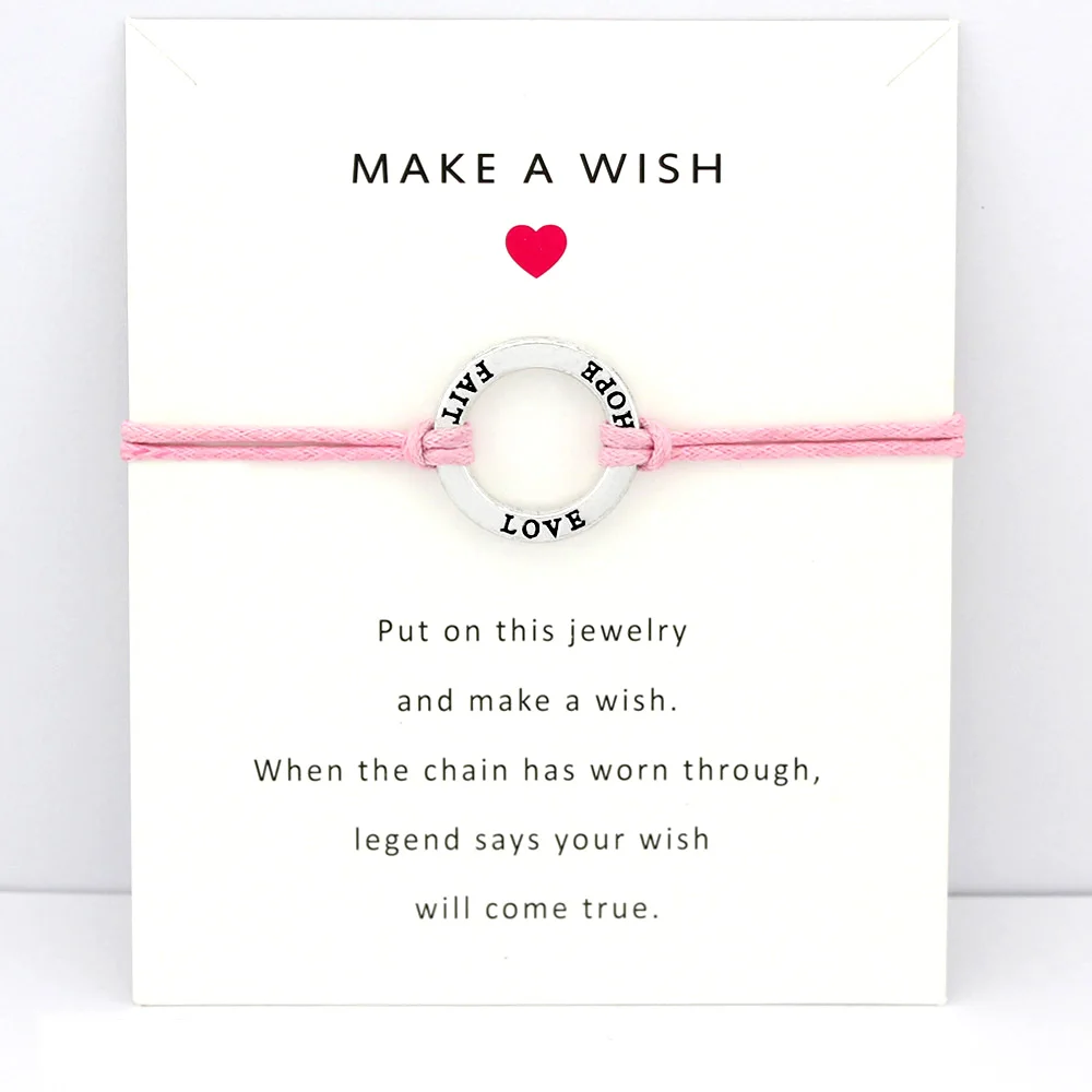 

Hope Faith Love Best Friend Forever Charm Card Bracelets Pink Gray Blue Wax Cords Women Men Girl Jewelry Gift Drop Shipping