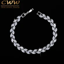 CWWZircons New Trendy 2017 Unique Zirconia Jewelry Silver Color Leaf Charm CZ Crystal Female Bracelets Bangles