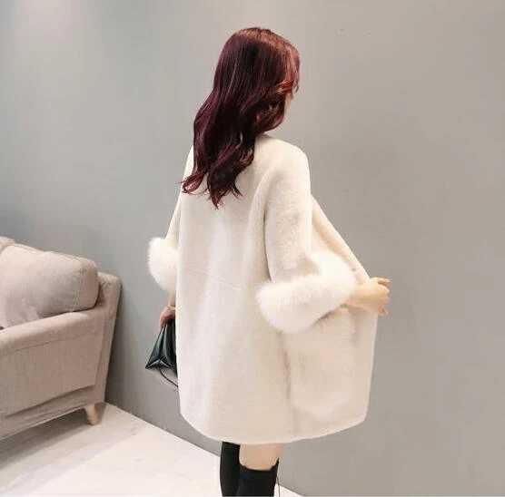 Veste Hiver De Faux L1516 Cachemire white Renard Manteau Outwear Laine red Fourrure Casual Parkas Femmes Patchwork Imitation Creamy gBnnx5