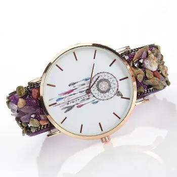 

New Fashion Wrap Bracelet Watch Pebbles Synthetic Chain Watch Quartz Movement Analog Alloy Stainless Steel Dial Round Watch #W