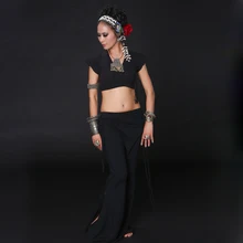Костюм для танца живота в этническом стиле, комплект из 2 предметов, топ и штаны размера плюс, костюм для танца живота в этническом стиле