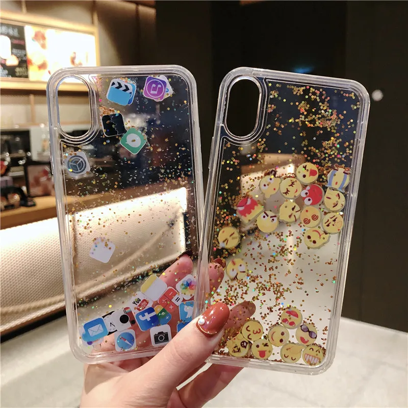 Чехол IMIDO App Moji с жидкими блестками и зыбучим песком для Iphone 6 6S 7 8 Plus X XR XS Max милый