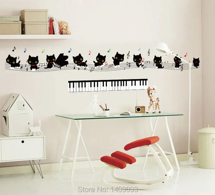 Wall Sticker Kids Animal Decoration Lovely Black Cats Music Piano Wall Sticker Kids Animal Decoration Lovely Black Cats Music Piano Decor For Room Diy Vinyl In Stickers From Home Garden On