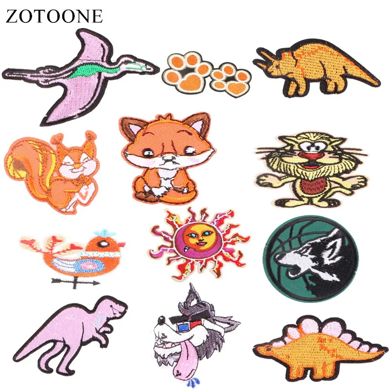 

ZOTOONE Dinosaur Patches Squirrel Stickers Diy Iron on Clothes Heat Transfer Applique Embroidered Applications Cloth Fabric G