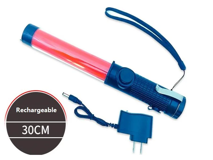 

30CM Long Rechargeable Honkingable Multi-function Outdoor LED Traffic Baton With Whistle Flashing Warning Light Stick