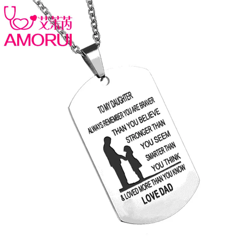 AMORUI To my Son/Daughter Pendant Long Chain Necklaces Love Mom/Dad ID Bar Tag Customized Name Necklace Men/Women Gift Jewelry