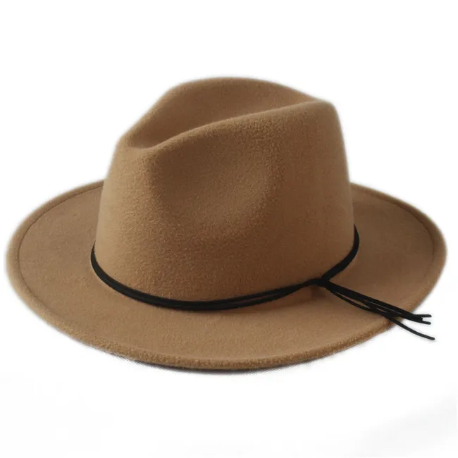 Шерсть Унисекс Женская Мужская Chapeu Feminino Fedora Шляпа Для Laday Мужская шерстяная Панама повязка на голову Джаз церковный топ шляпа - Цвет: Light khaki