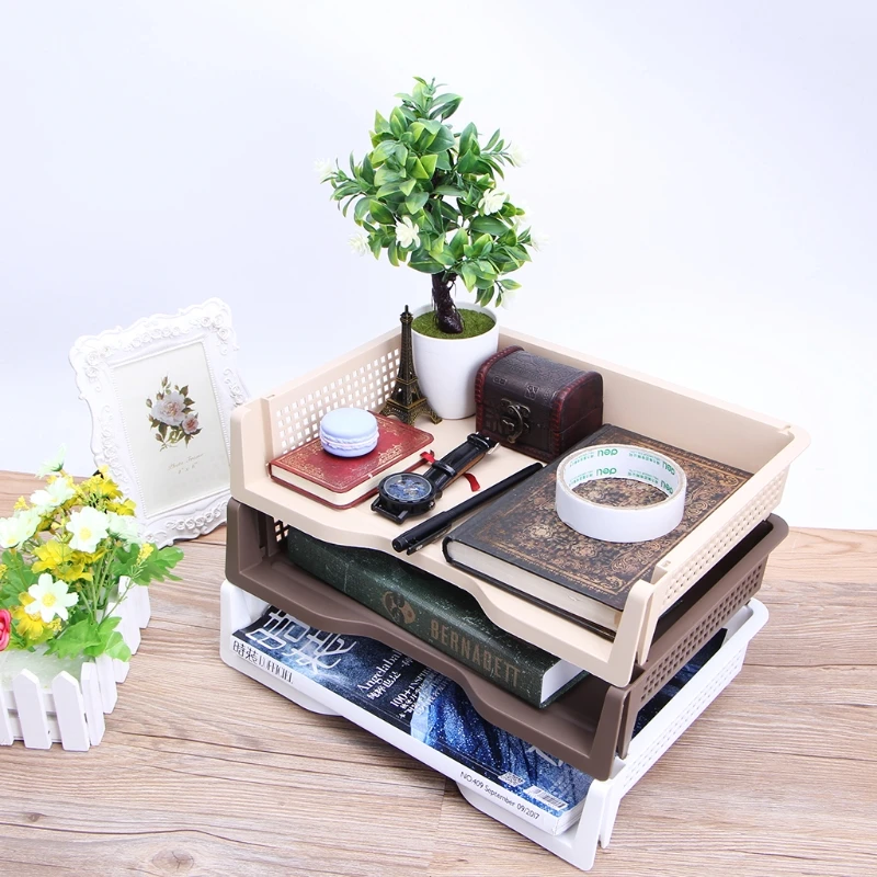 

Free shipping Plastic Desk Organizer Files Letter A4 Paper Superimposed Tray Organizer Office Accessories School Supplies