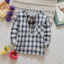 Осенне-весенняя детская одежда, повседневная рубашка в клетку с круглым вырезом и галстуком для маленьких мальчиков, футболка с длинными рукавами, Y2558