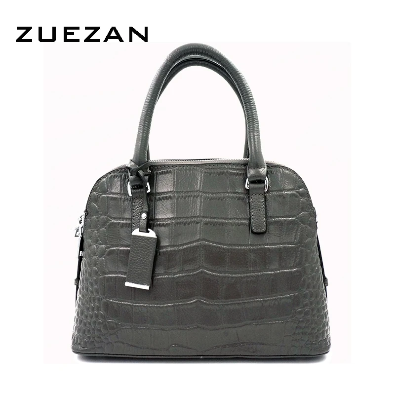 

3 Zip Compartment,Female Crocodile Pattern Shell Tote,Women Genuine Leather Handbag,Natural Cowhide Cross body Shoulder Bag,A002