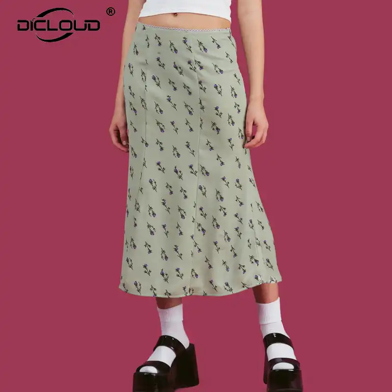 Harajuku E-Girl 90S High Waist Tie-dye Midi Skirt,Y2K Vintage Slim Fit Green Printed A-Line Gothic Skirt Clothes