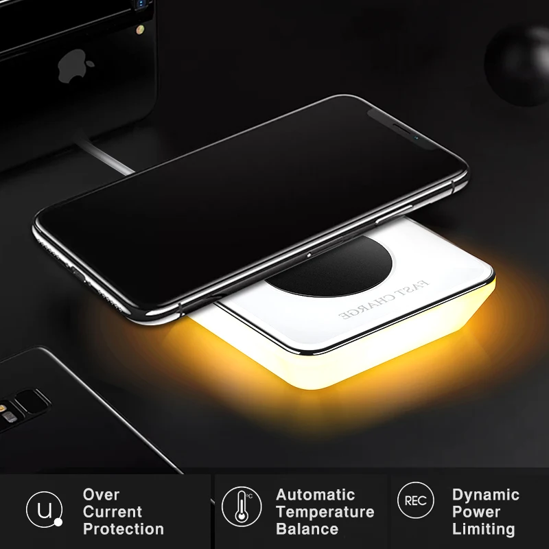 2019 New Style ibration sence led light ,night light ,desk lam with wireless charger function for iphone X,XS,XR,XS max.