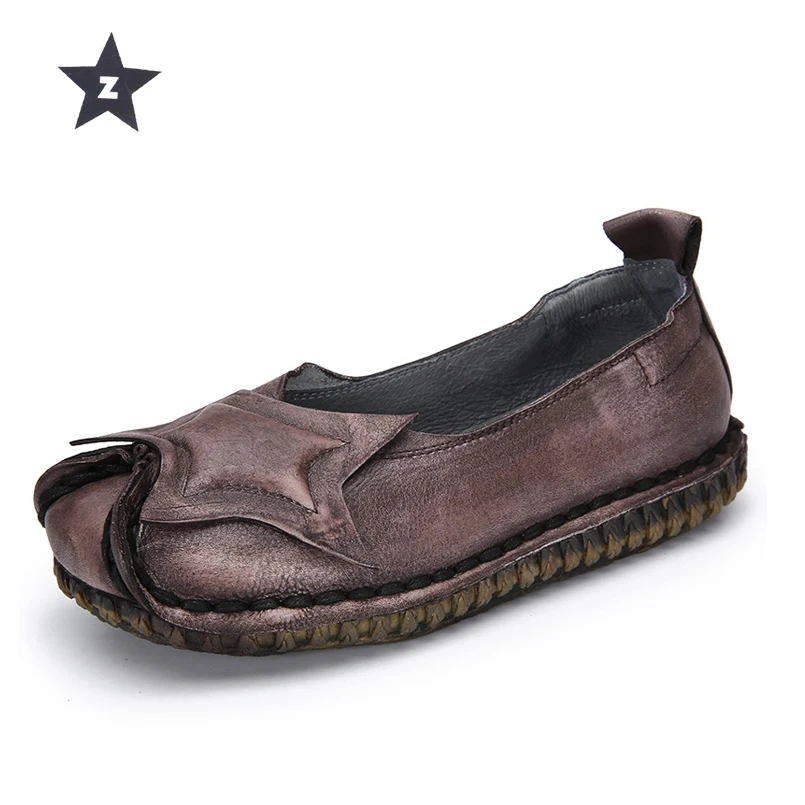 

Z flat women shoes spring summer handmade retro starfish female shoes casual soft comfortable genuine leather shoes women