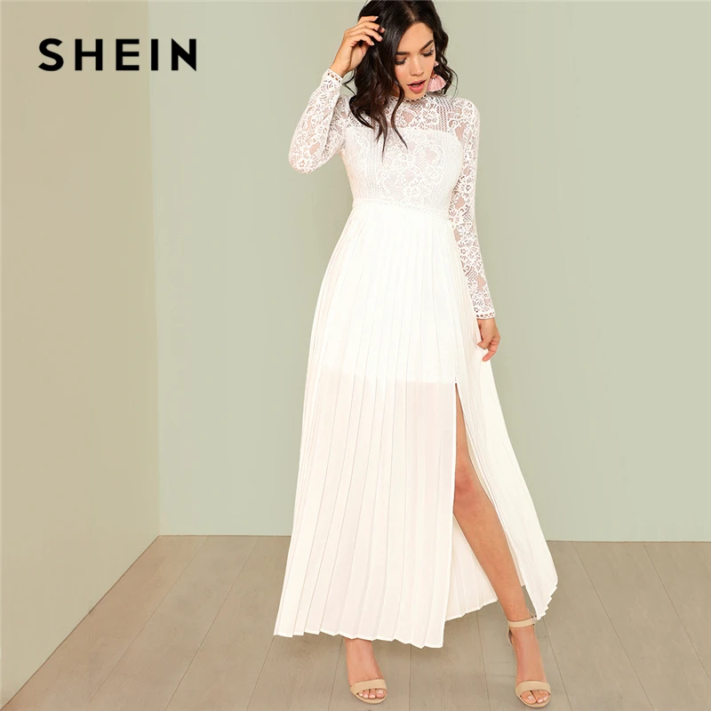 Buy SHEIN Lace Bodice Pleated Panel Dress 2018 Summer