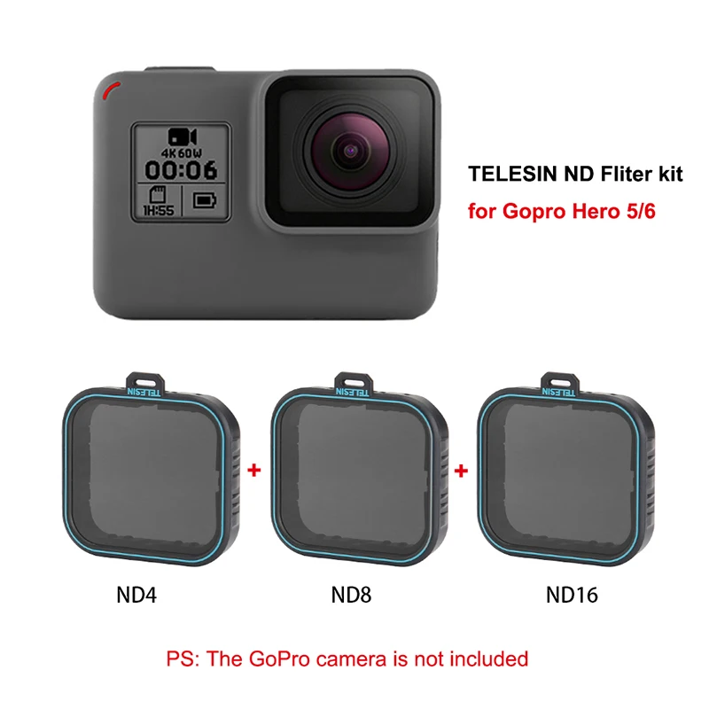 

TELESIN 3 pack ND Filter Set (ND 4 8 16) Lens Protector Kit Set Neutral Density For Gopro Hero 7 6 Hero 5 accessories