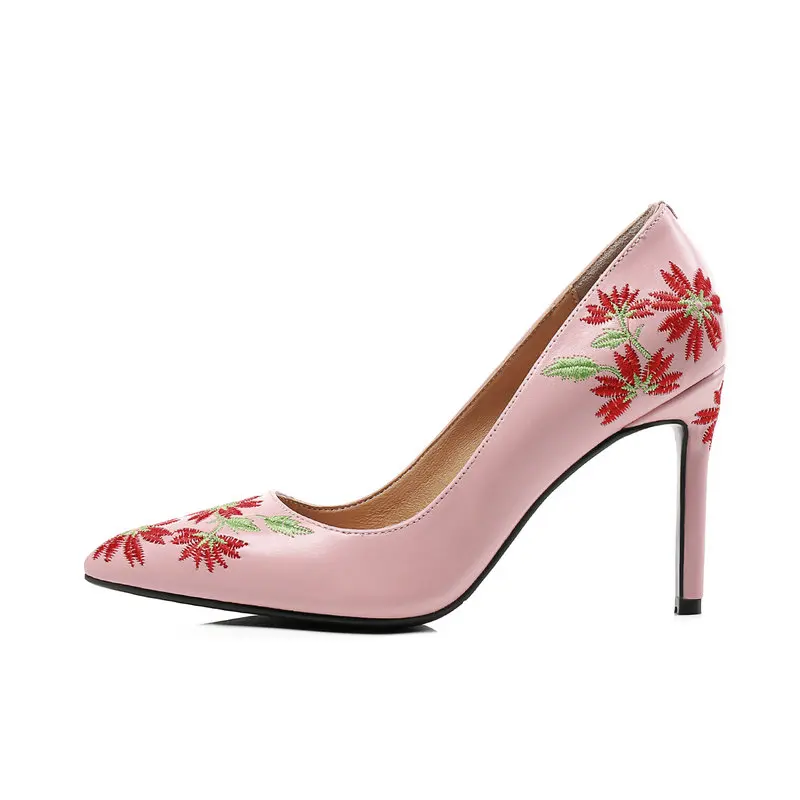 Cuir Parti Pompes Taille Mariage Grande Haute Élégantes De Broder Pointu Bout Rose 42 Femmes Véritable blanc 43 En Dames Talons Chaussures jaune 41 q7aAXwx