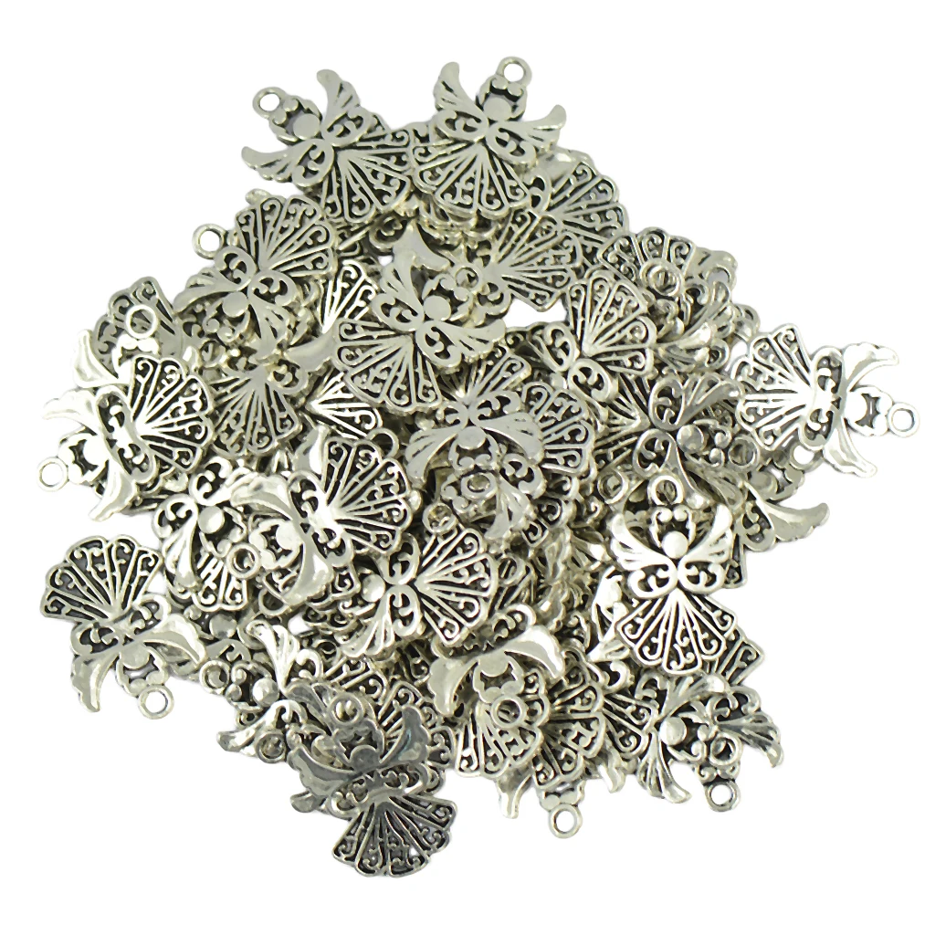 50 Pieces Bulk Tibetan Silver color Filigree Hollow out Angel Charms Pendants DIY Jewelry