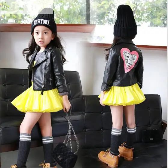 Children Leather Jackets For Girls 2017 Fall Baby Girl Outerwear Coat